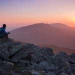 sunset over mountains from summit of Glyder Fach, Snowdonia national park, Wales