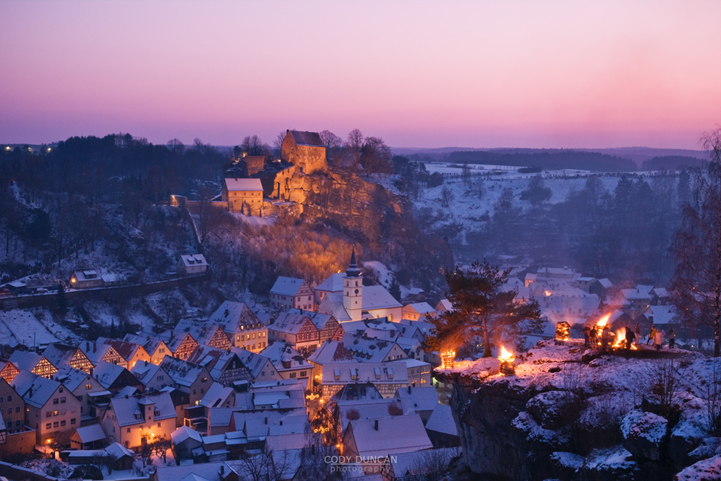 Pottenstein, Franconia, Bavaria, Germany - annual Ewige Anbetung fire festival on the evening of January 6th, 2009