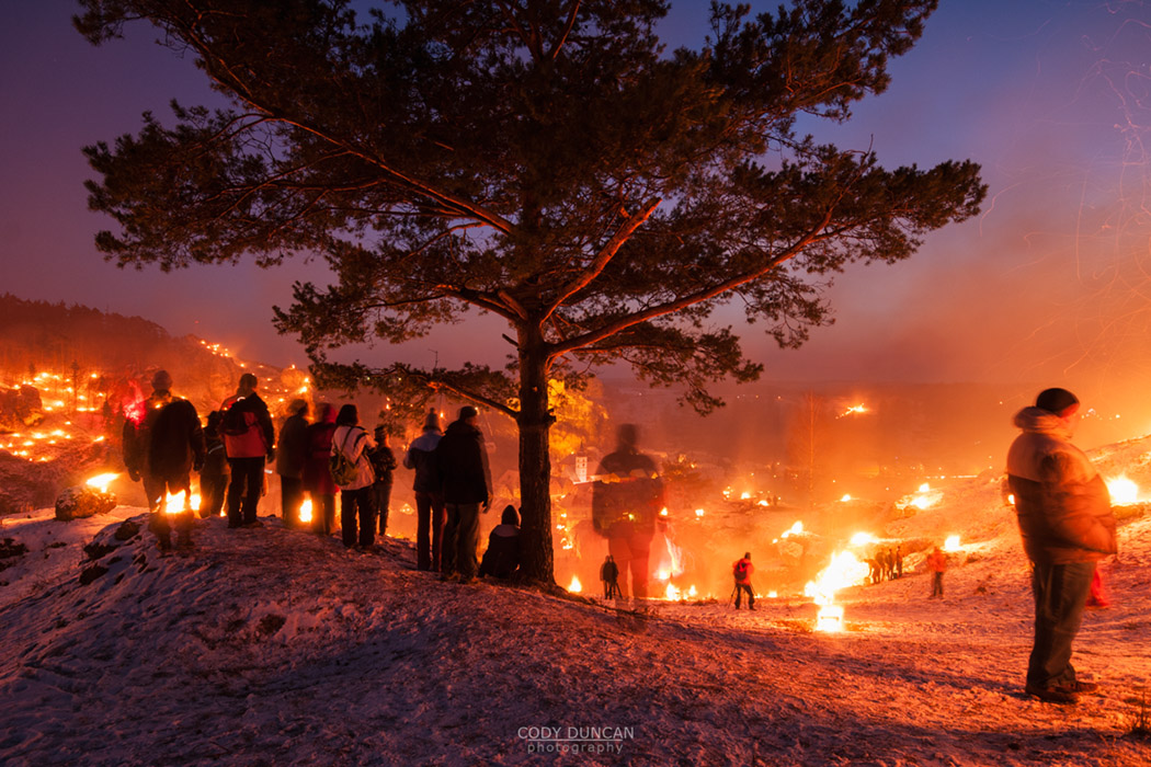 Pottenstein, Franconia, Bavaria, Germany - annual Ewige Anbetung fire festival on the evening of January 6th, 2009