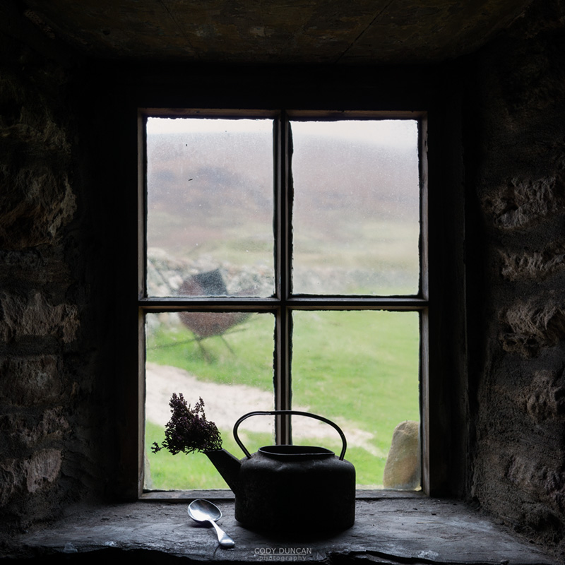 View out window of Burnmouth Bothy, Rackwick Bay, Hoy, Orkney, Scotland