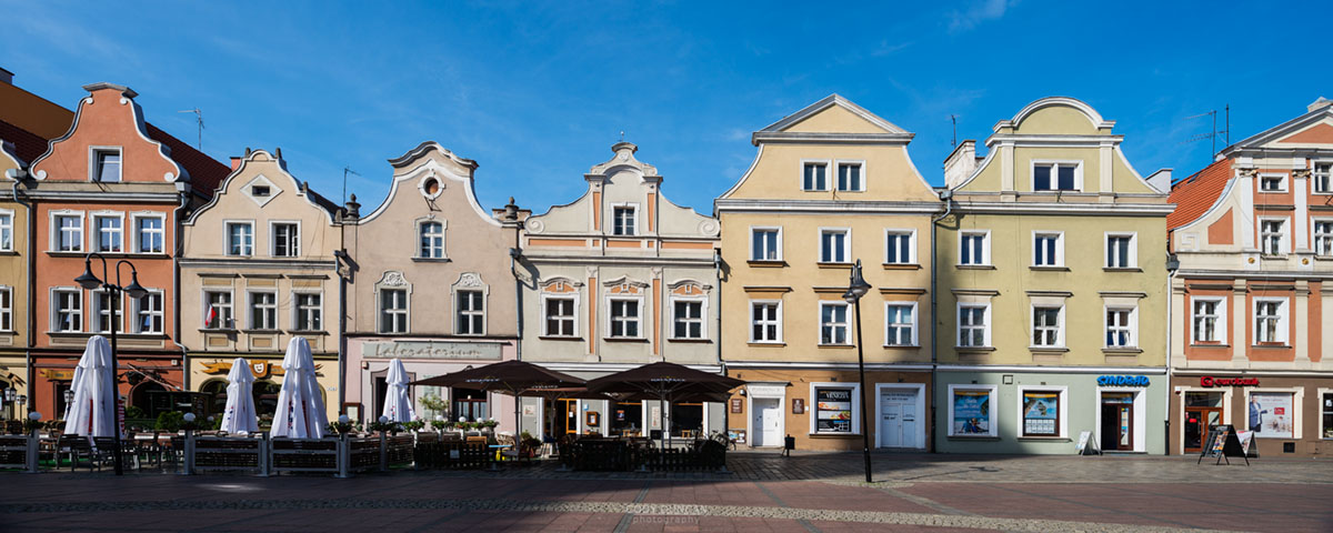 Historic buildings along Rynek market square, Opole, Silesia, Poland